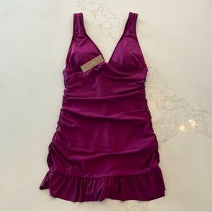 J. Crew Ruched V-neck Swim Dress Swimsuit in Iris NWT